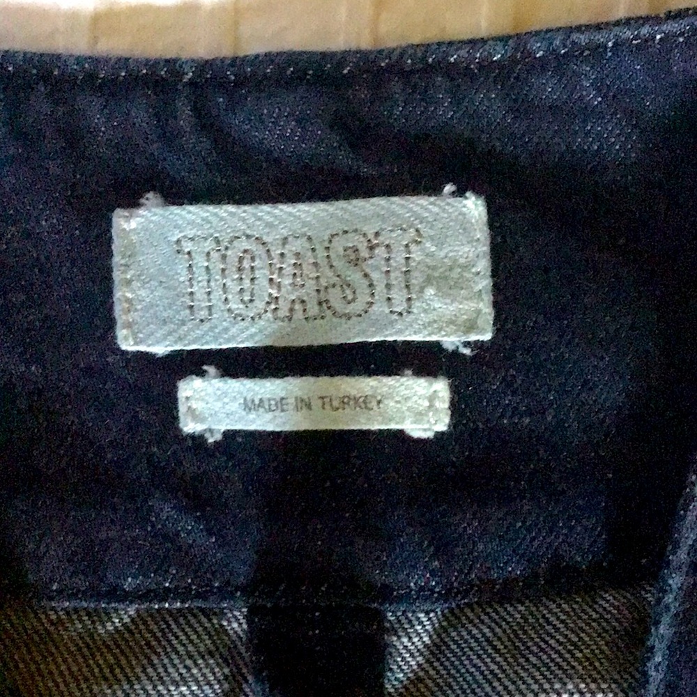 TOAST Collarless, heavy denim jacket, 100% Cotton, Indigo Blue, Size L